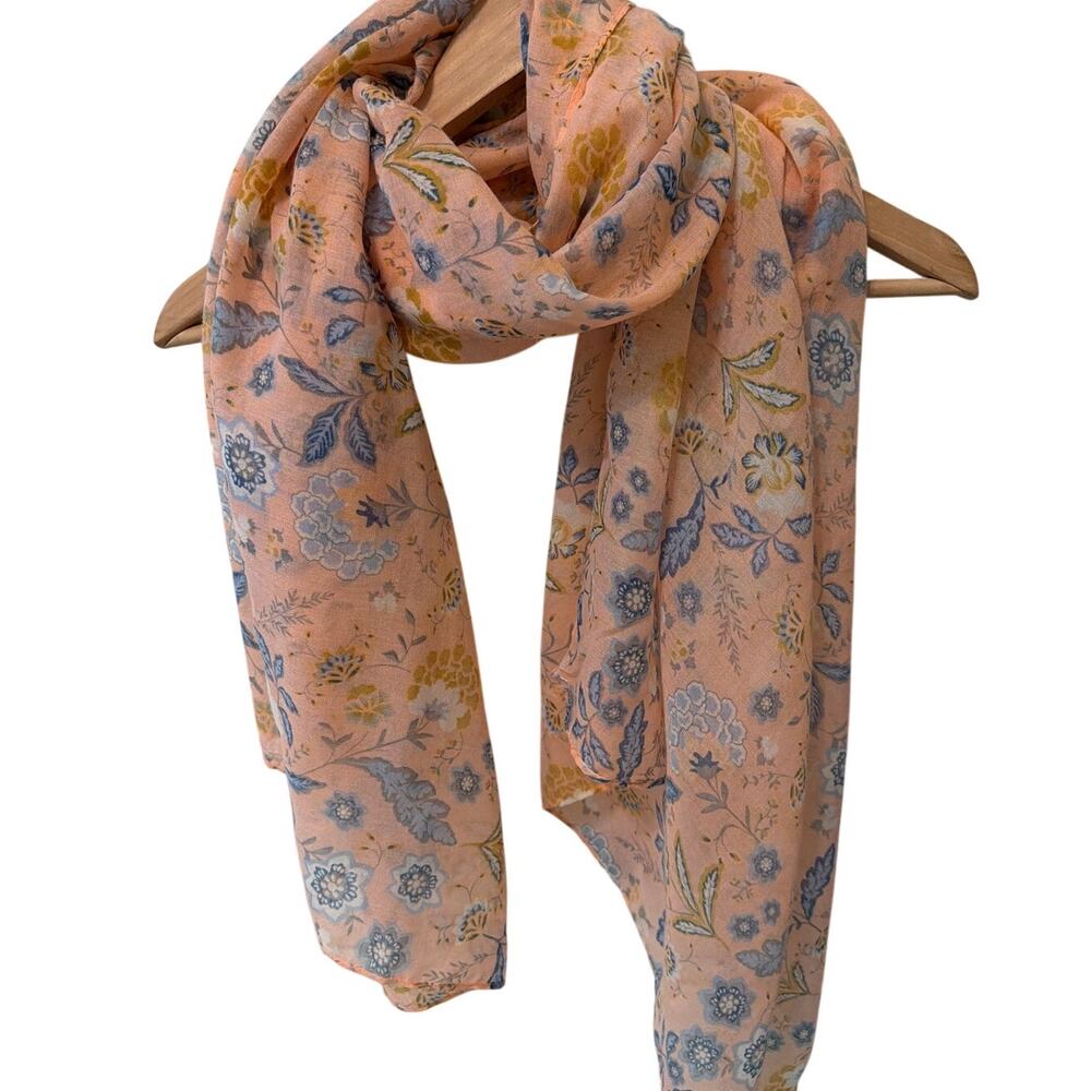 Lightweight Scarf Peach Blue Floral Print Indie Boho Festival 90s Vibes Soft